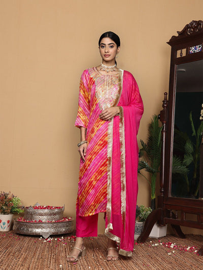Indyancart VA Women's Dyed Regular Thread Work Kurta with Trousers & With Dupatta