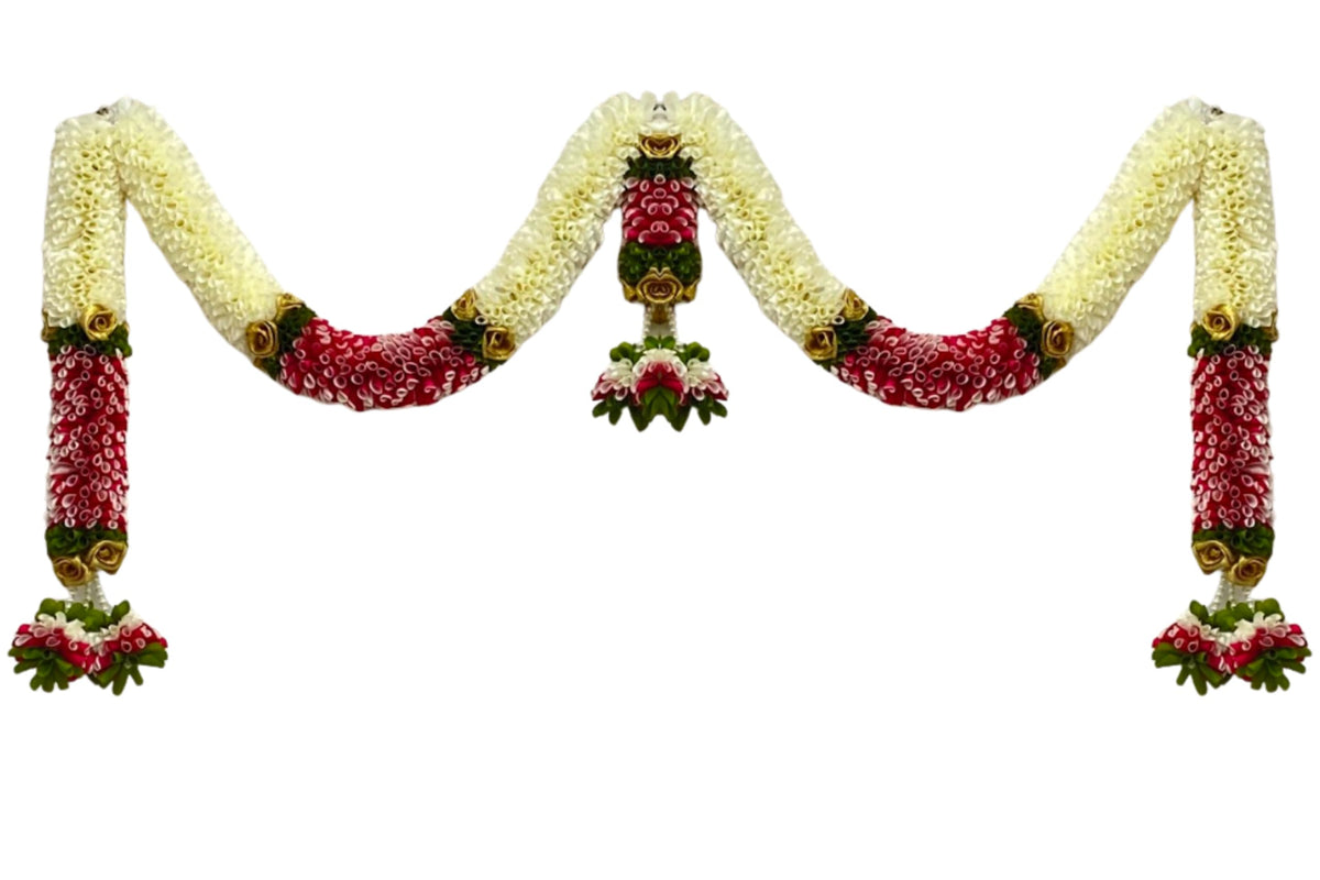 Artificial Flower Door Toran for Main Door Decoration, Golden Yellow & Maroon Floral Hanging Bandarwal for Home, Mandir, Wedding, Festival & Pooja Décor