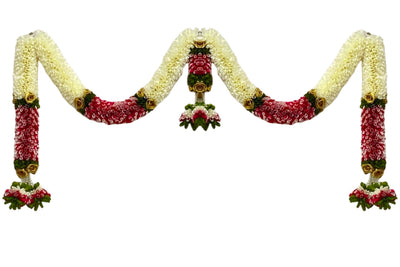 Artificial Flower Door Toran for Main Door Decoration, Golden Yellow & Maroon Floral Hanging Bandarwal for Home, Mandir, Wedding, Festival & Pooja Décor