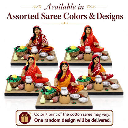 Niharika Collections Krishnanagar Handmade Terracotta Clay Idol, Mother Cooking Figurine, Sitting Human Figure Miniature, Traditional Indian Art Home Décor, Golu Display & Gifting, 15 x 10 x 10 cm