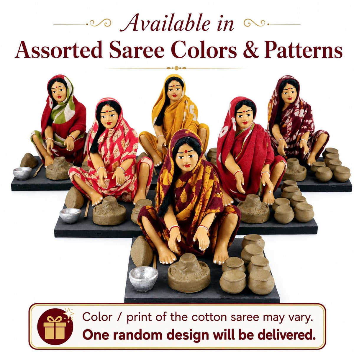 Niharika Collections Krishnanagar Handmade Terracotta Clay Woman Potter Miniature Idol | Basic Sitting Figure | Home Decor, Golu Display and Gifting
