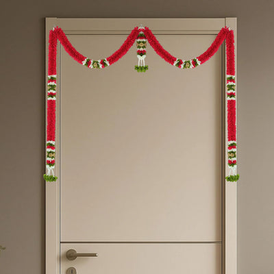 Toran for Main Door Entrance, Bandarwal for Festival, Pooja Mandir & Wedding, Handmade Traditional Flower Hanging for Home & Office Decor (42 inches 24 inches) Maroon