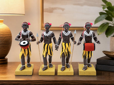 Niharika Collections Krishnanagar Handmade Clay Tribal Hunter Group Idol | Terracotta Folk Human Figurines | Traditional Home Decor & Gift Showpiece | Set of 4