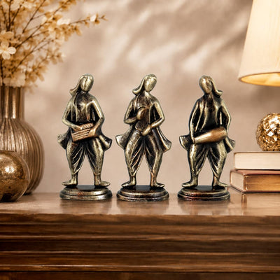 Niharika Collections Handmade Clay Terracotta Abstract Sculpture | Home Décor & Gift | Cultural Art | Musical Group Idol (Golden Color, Set of 3)