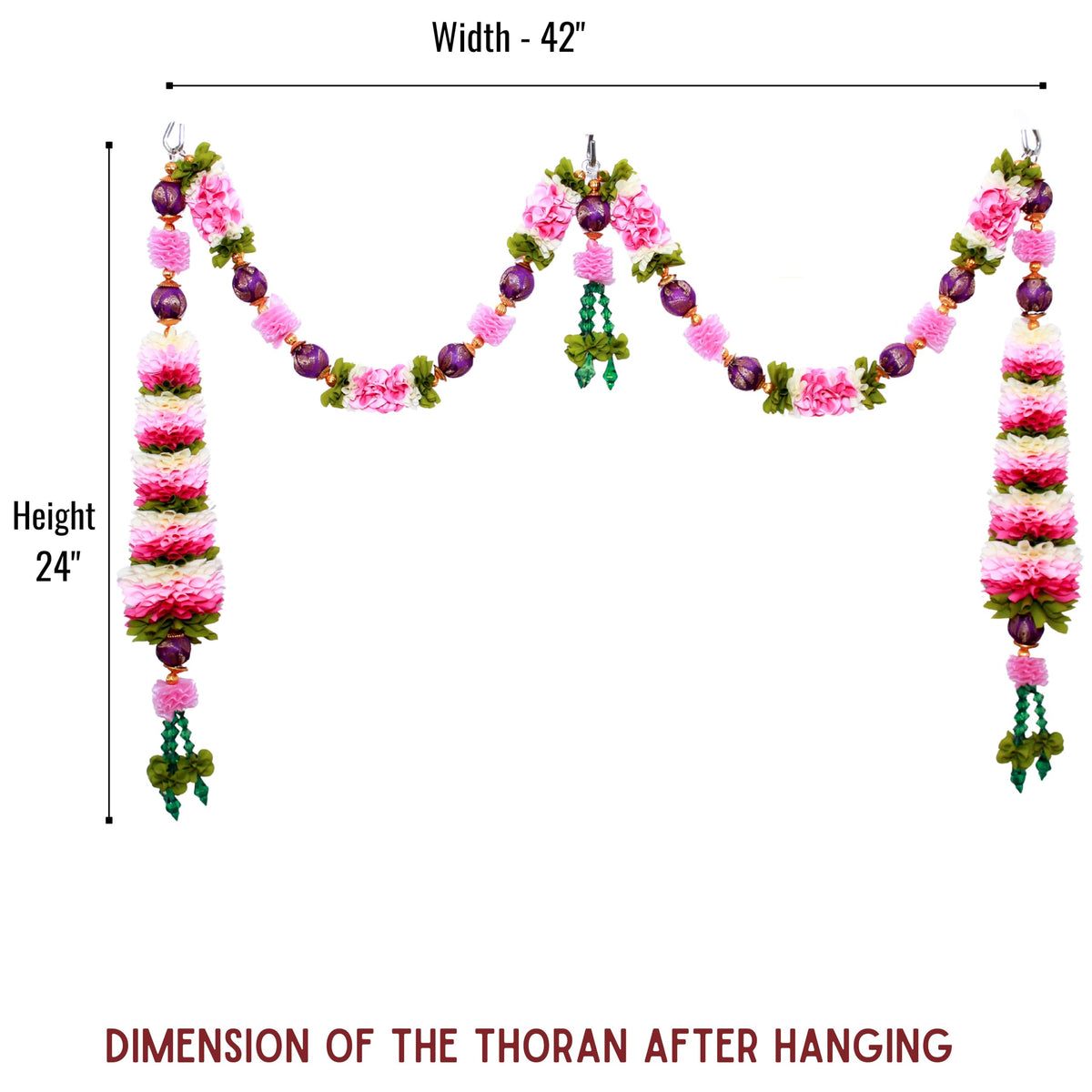 Toran for Main Door, Bandarwal for Festival, Pooja Mandir & Decoration, Pink Handmade Traditional Flower Hanging for Door Entrance, Home & Office Decor (42 inches 18 inches)