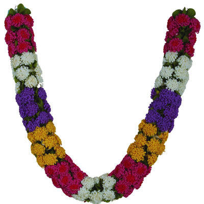 Shevanti Multicolor Flower Garland for Pooja Mandir Decoration, Hanging Mala for Photo Frame, Haar Mala for God Idols, Photo Frames of Loved Ones, Ancestors, Pitra (30 inch)