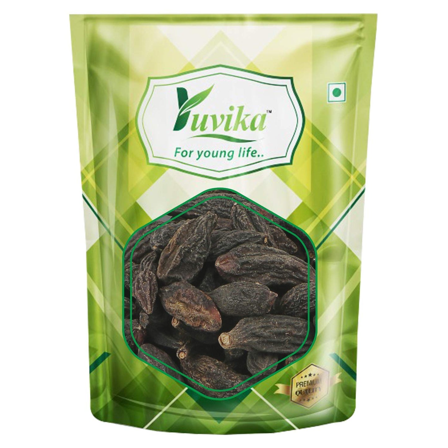 Yuvika Harad Choti in black Himej, Ayurvedic Terminalia Chebula (Myrobalan) supplement, shown in a natural herbal form.