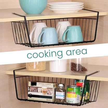 Go Hooked 16 Inch Under Shelf Basket Black Powder Coated Iron for Maximum Storage Efficiency Optimize Your Space for Kitchen and Pantry Home and Office Set of 2