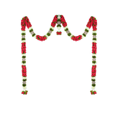 Toran for Main Door Entrance, Bandarwal for Festival, Pooja Mandir & Wedding, Handmade Traditional Flower Hanging for Home & Office Decor (Red)