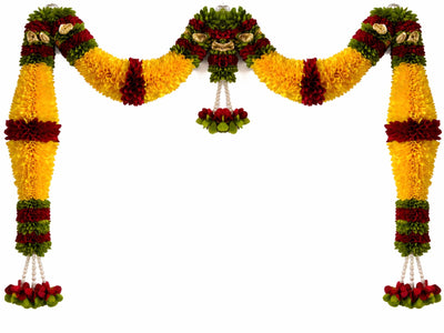 Orange Hanging Artificial Flower Toran for Main Door Entrance, Reusable Thoran for Pooja Mandir, Living Room & Home Décor, Bandarwal for Festival Decoration (42x25 inch)