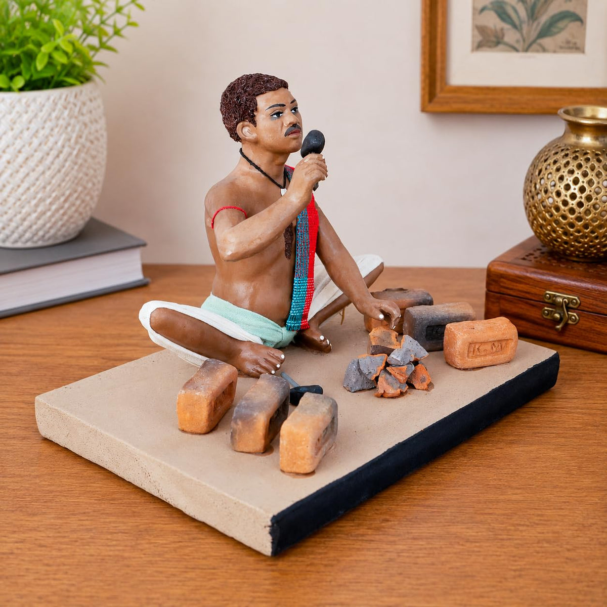 Niharika Collections Krishnanagar Handmade Clay Gift & Décor | Standard- Sitting Human Figure Miniature Idol - Brick Breaker