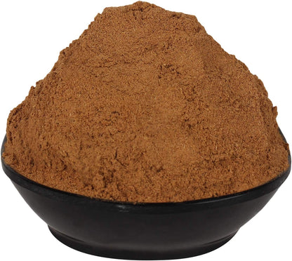 Yuvika Vijaysar Powder, Indian Kino Pterocarpus Marsupium, Ayurvedic herbal powder in a jar with a spoon for traditional medicine use.