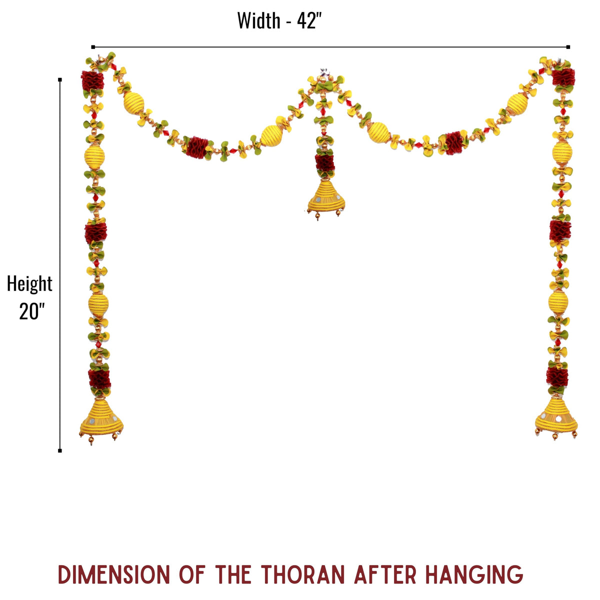 Jumka Doorway Flower toran, Hanging Golden Yellow Toran for Main Door Entrance, Reusable Thoran for Mandir & Living Room Dcor, Bandarwal for Festival Decoration (20x42 inch)