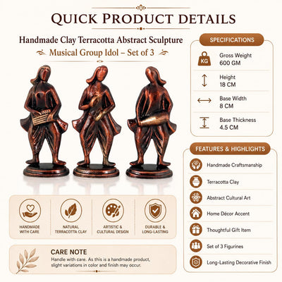 Niharika Collections Handmade Clay Terracotta Abstract Sculpture | Home Décor & Gift | Cultural Art | Musical Group Idol (Bronze Color, Set of 3)