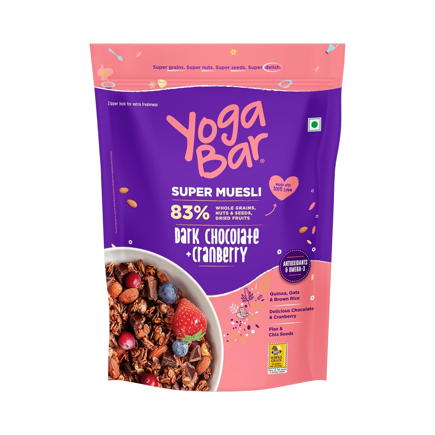 Yoga Bar Dark Chocolate + Cranberries Muesli - Indyancart