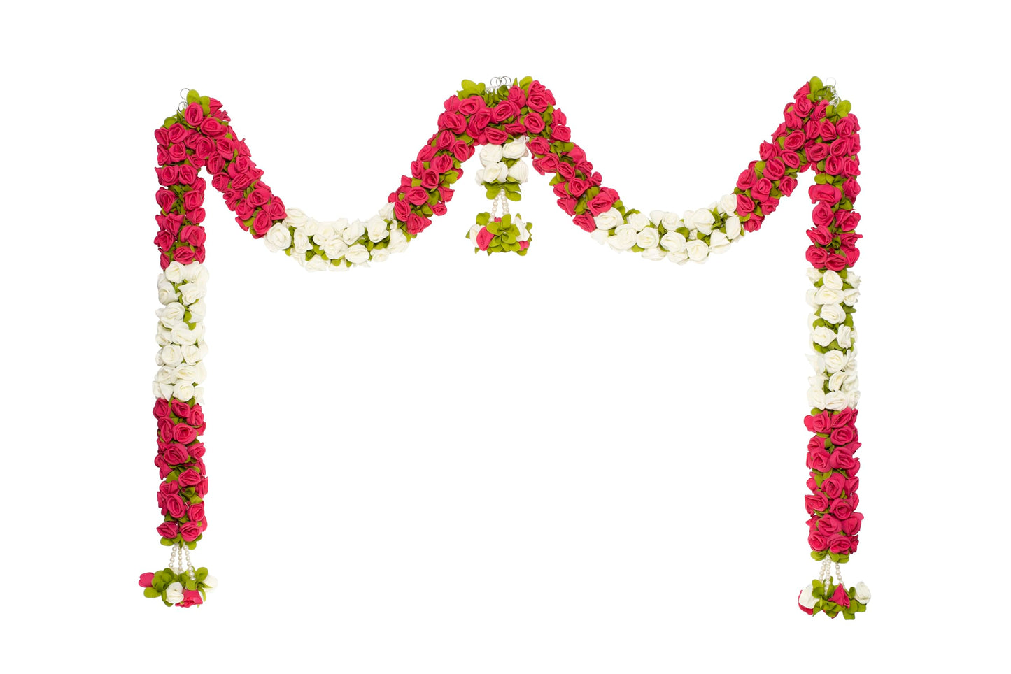 Toran for Main Door Entrance, Bandarwal for Festival, Pooja Mandir & Wedding, (42 inches x 30 inches) Handmade Traditional Flower Hanging for Home & Office Decor (Pink & White)