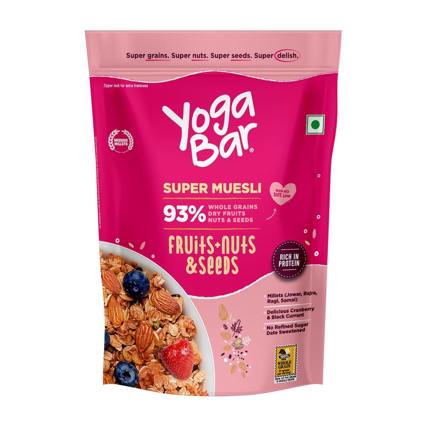 Yoga Bar Fruits, Nuts + Seeds Wholegrain Muesli - Indyancart