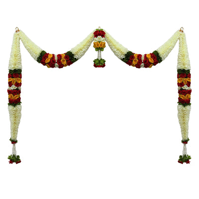 Toran for Main Door Entrance, Bandarwal for Festival, Pooja Mandir & Wedding, Handmade Traditional Flower Hanging for Home & Office Decor (White)