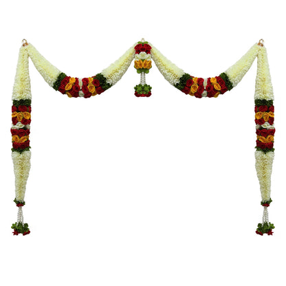 Toran for Main Door Entrance, Bandarwal for Festival, Pooja Mandir & Wedding, Handmade Traditional Flower Hanging for Home & Office Decor (White)