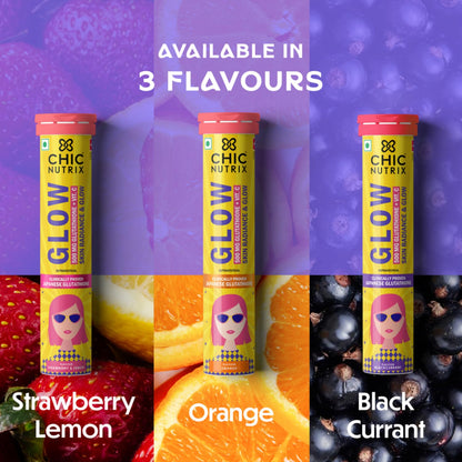 Chicnutrix Glow 500mg Effervescent Tablets - Strawberry & Lemon Flavor, For Glow & Radiance Skin - Indyancart