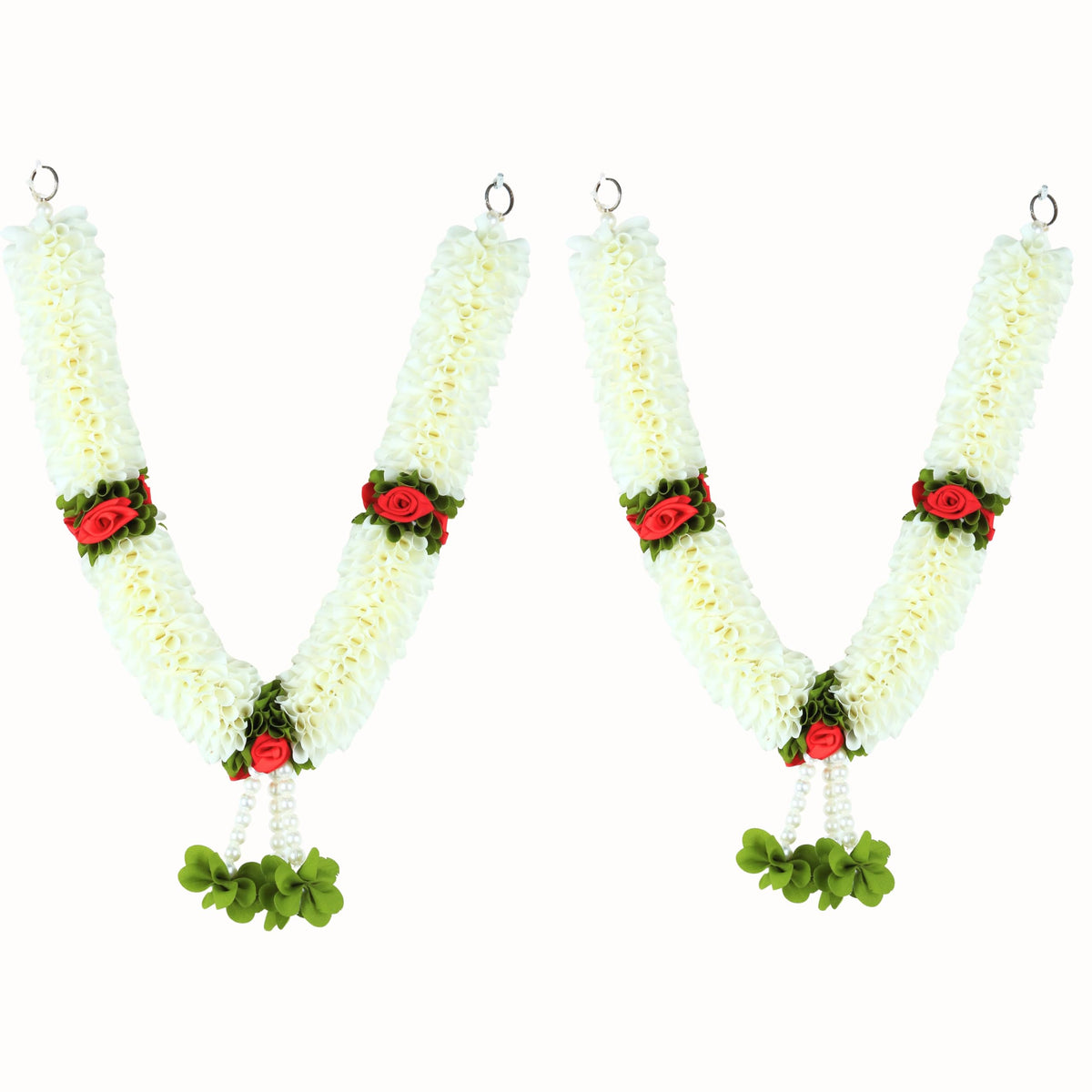 Handcrafted Artificial Flower Garland, 20 Inches Garland for Photo Frame, God Idol, Home Décor, Ugadi, Sankranti, Varalakshmi, Diwali, Navaratri & Wedding (White,Pack of 2)