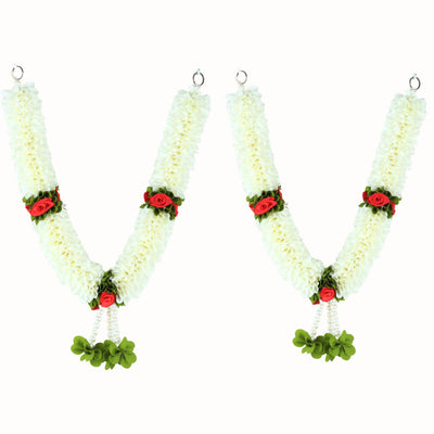 Handcrafted Artificial Flower Garland, 20 Inches Garland for Photo Frame, God Idol, Home Décor, Ugadi, Sankranti, Varalakshmi, Diwali, Navaratri & Wedding (White,Pack of 2)
