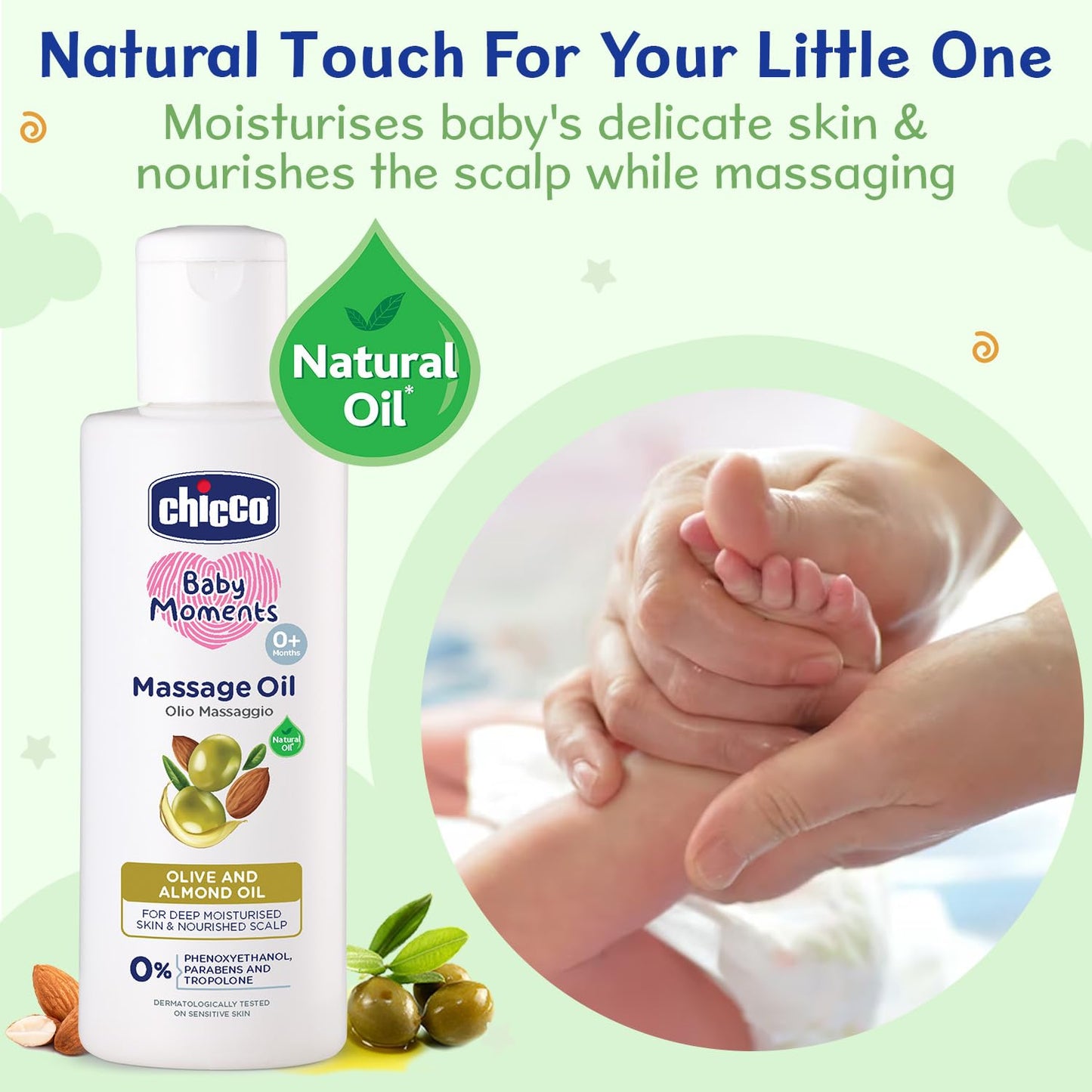 Chicco Baby Moments Massage Oil For Moisturised Skin, Nourished Hair & Scalp - Indyancart