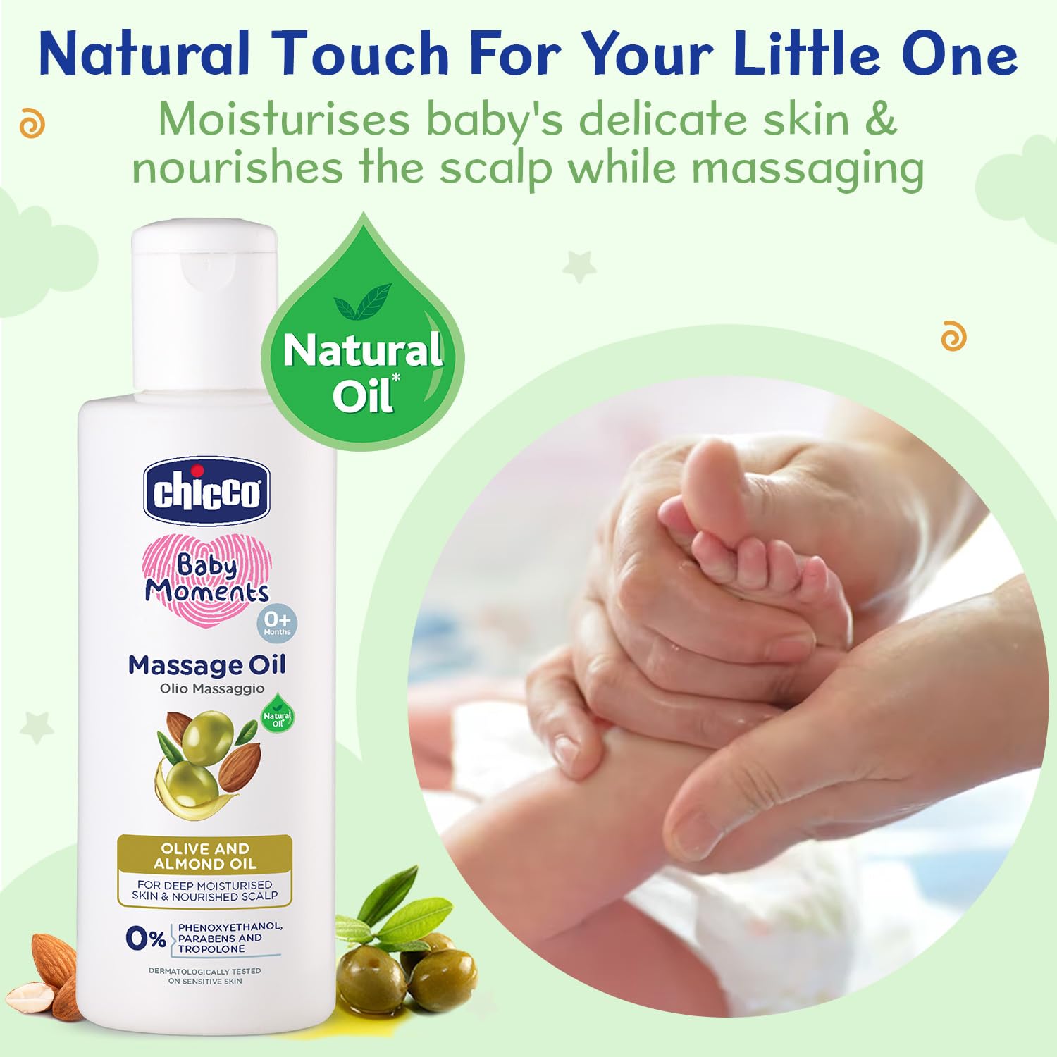 Chicco Baby Moments Massage Oil For Moisturised Skin, Nourished Hair & Scalp - Indyancart