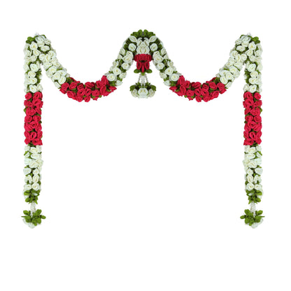 Toran for Main Door Entrance, Bandarwal for Festival, Pooja Mandir & Wedding, Handmade Traditional Flower Hanging for Home & Office Decor (42 inches 30 inches) Red