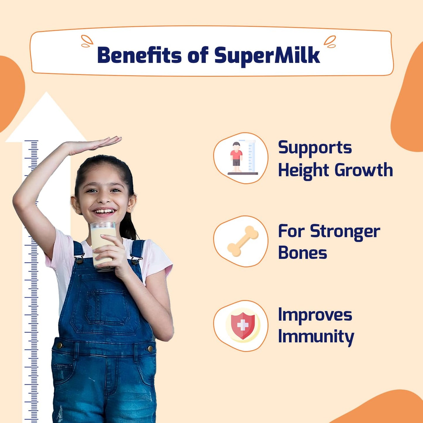 Gritzo SuperMilk Height+ (7-12y Girls), 10g Protein (Creamy Vanilla) - Indyancart