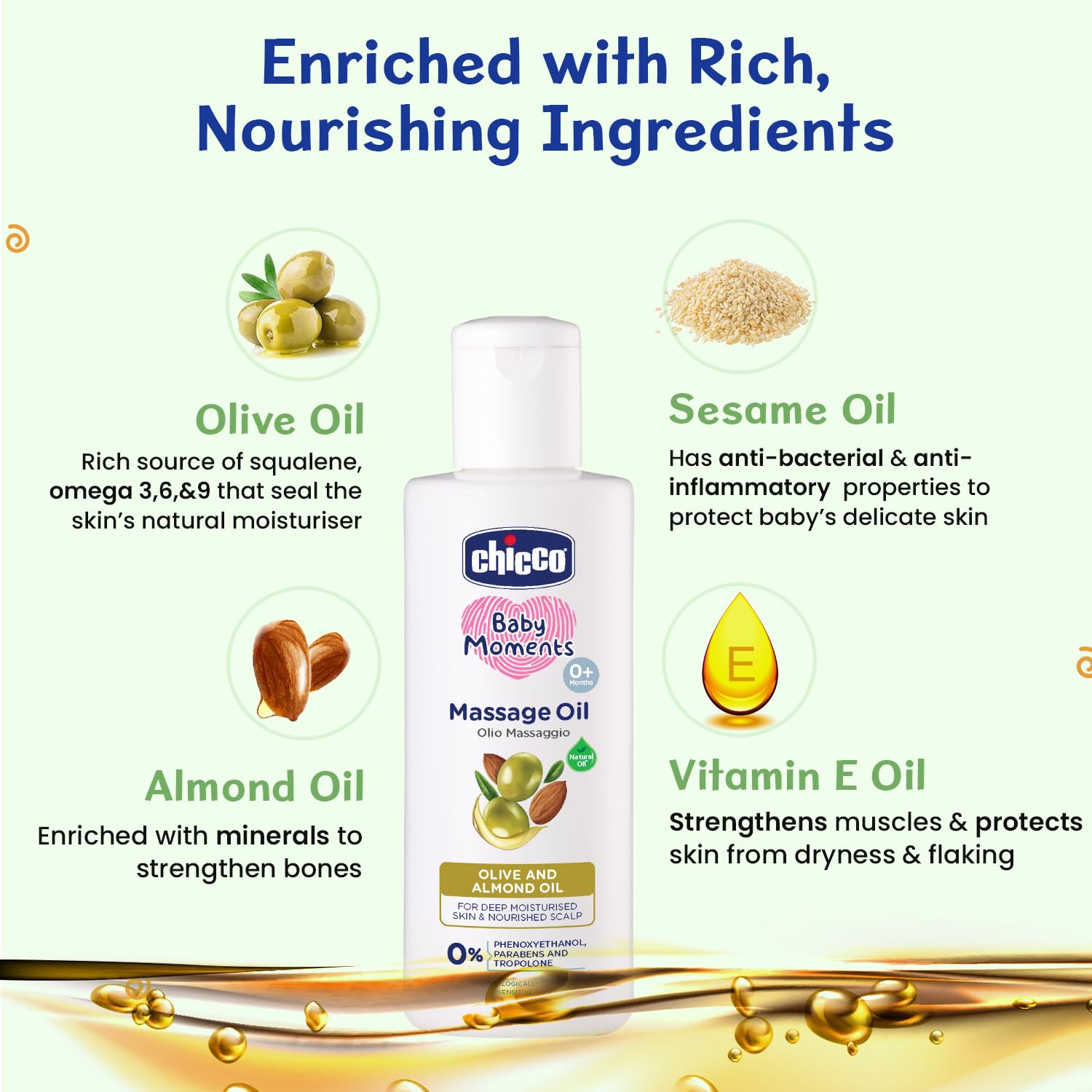 Chicco Baby Moments Massage Oil For Moisturised Skin, Nourished Hair & Scalp - Indyancart