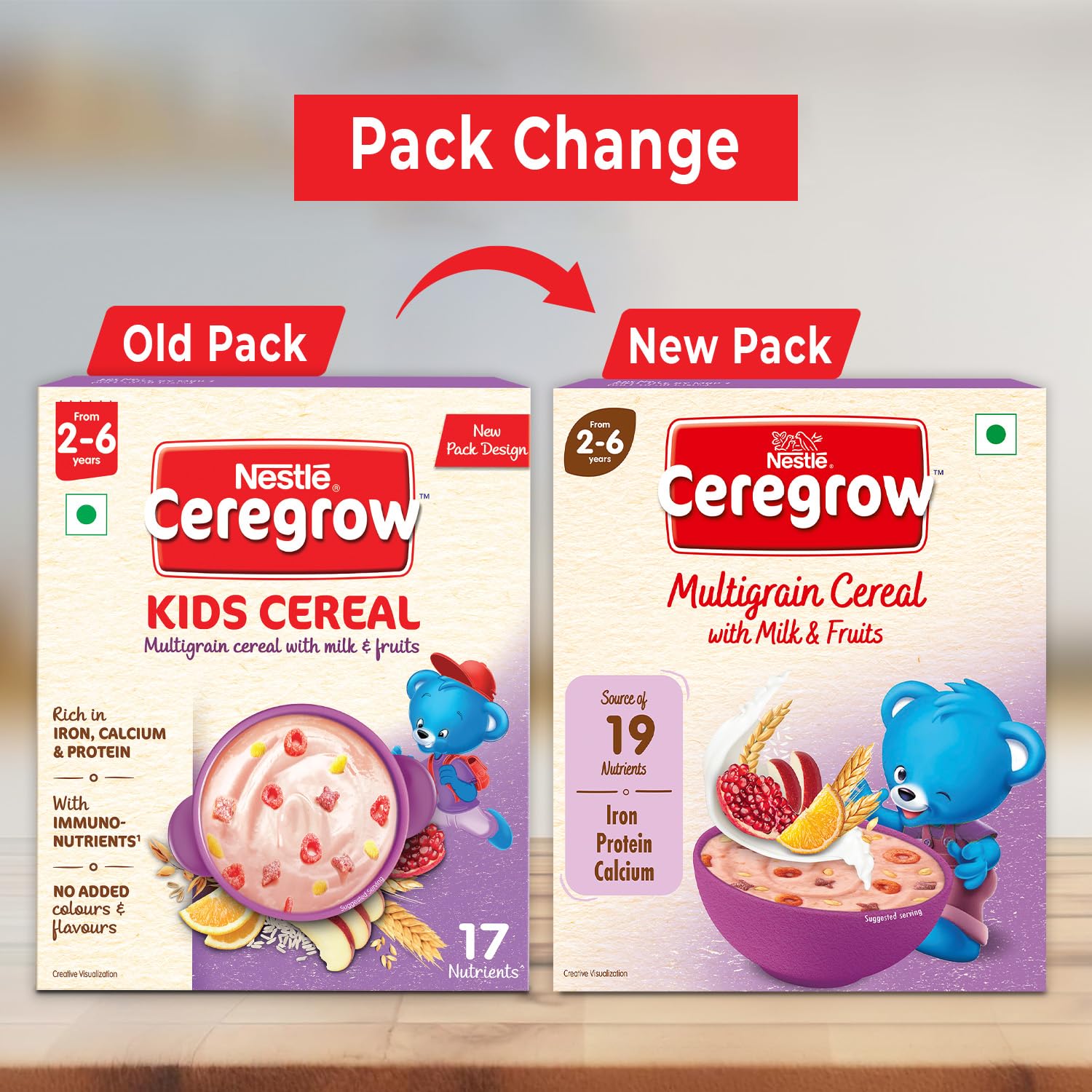 Nestle Ceregrow Kids (2-6 yrs) Cereal-Multigrain, Milk & Fruits, Rich in Iron, Calcium & Protein - Indyancart