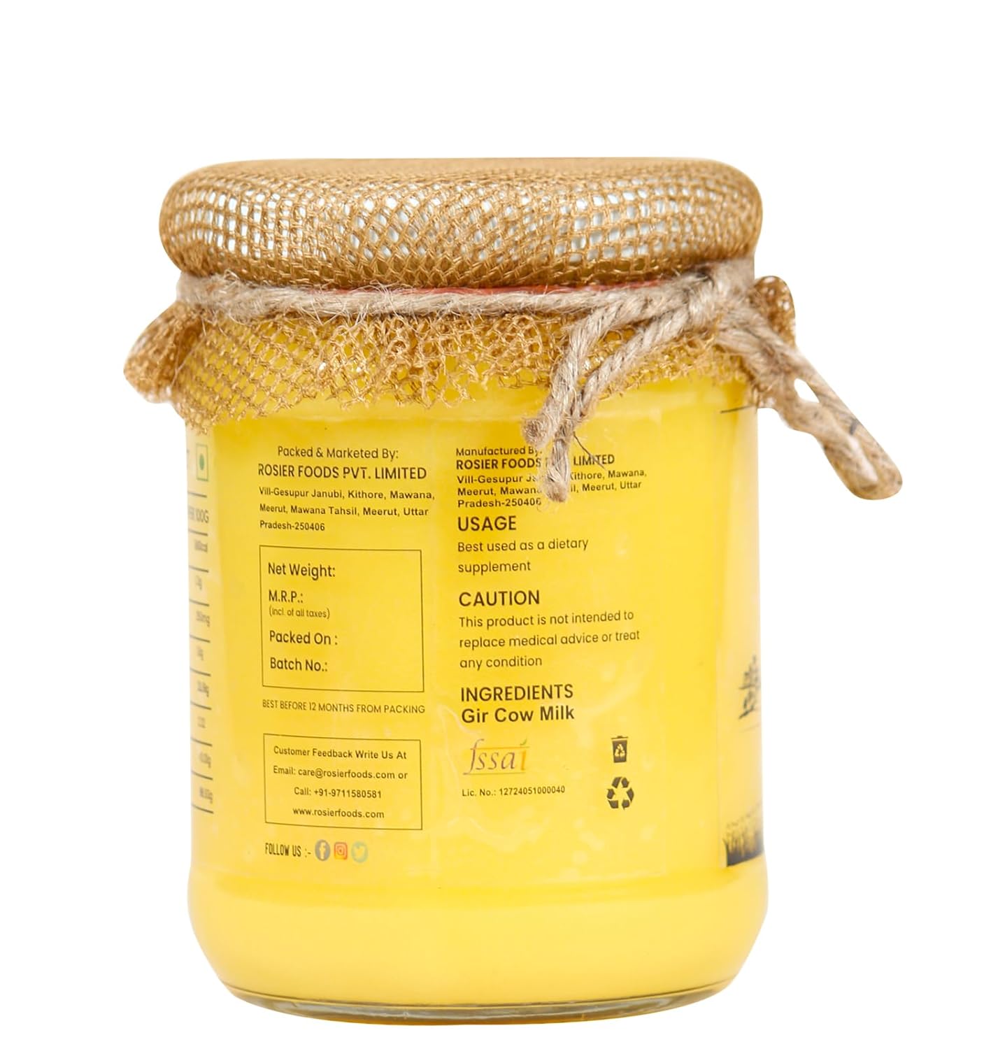 Rosier A2 Gir Cow Bilona Ghee | Traditional Bilona Method A2 Cow Ghee - Indyancart