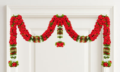 Toran for Main Door Entrance, Bandarwal for Festival, Pooja Mandir & Wedding, Handmade Traditional Flower Hanging for Home & Office Decor (42 inches 18 inches) Red