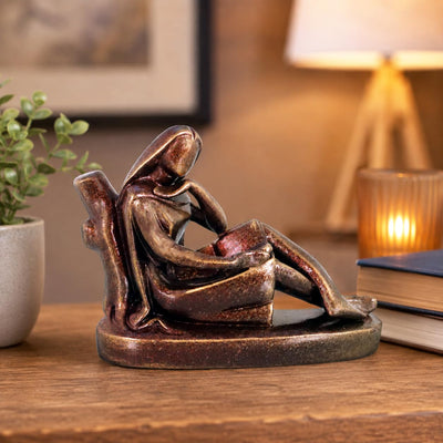 Niharika Collections Handmade Clay Terracotta Abstract Sculpture | Home Décor & Gift | Cultural Art | Reader Leaning on Tree Idol