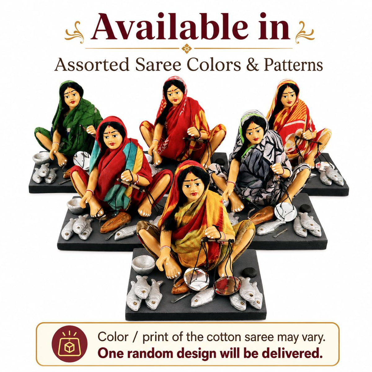Niharika Collections Krishnanagar Handmade Clay Gift & Décor | Basic- Sitting Human Figure Miniature Idol - Fish Seller