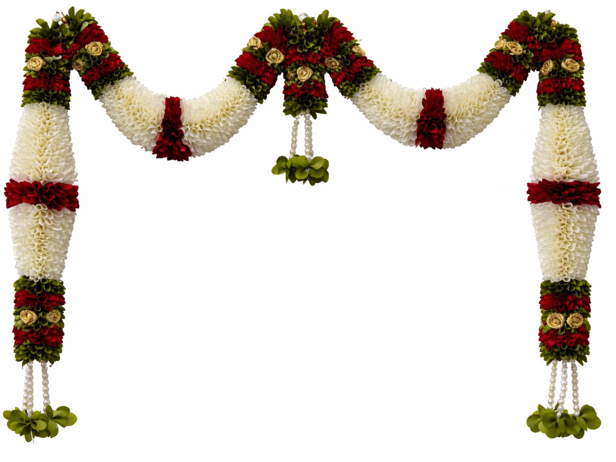 Maroon & Green Hanging Artificial Flower Toran for Main Door Entrance, Reusable Thoran for Pooja Mandir, Living Room & Home Décor, Bandarwal for Festival Decoration (42x25 inch)