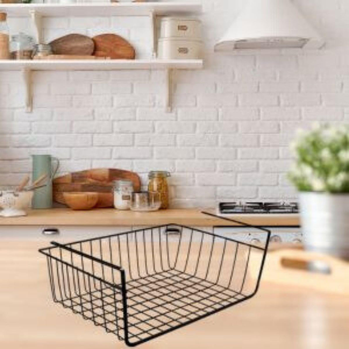 Go Hooked 16 Inch Under Shelf Basket Black Powder Coated Iron for Maximum Storage Efficiency Optimize Your Space for Kitchen and Pantry Home and Office Set of 2