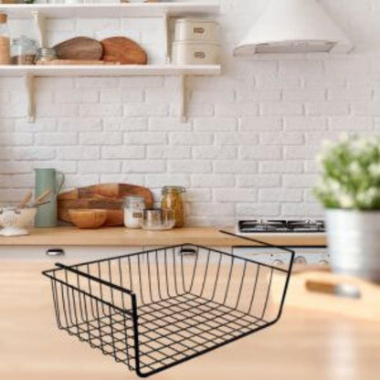 Go Hooked 16 Inch Under Shelf Basket Black Powder Coated Iron for Maximum Storage Efficiency Optimize Your Space for Kitchen and Pantry Home and Office Set of 2