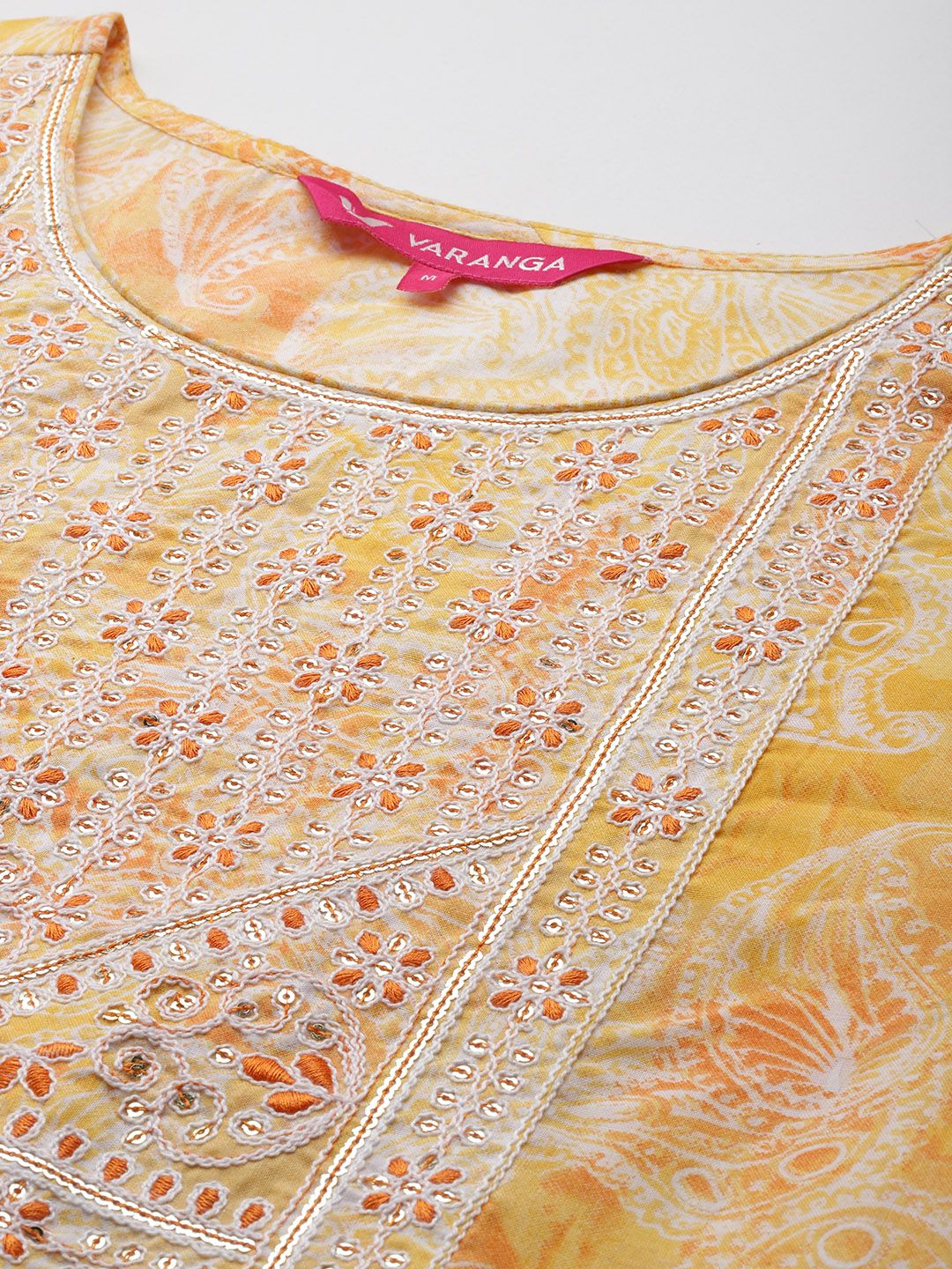 Indyancart VA Women'sPaisley Printed Sequinned Kurta With Trousers & Dupatta