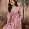 Dhiyona SN Women's Floral Print Empire Lace Insert Detail Pure Cotton A-Line Kurta with Trousers