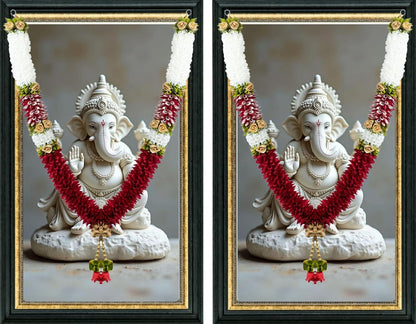 A Pair of Artificial Garland for Wedding, 50 Inches Handcrafted Artificial Flower Garland for Sankranti Ugadi Varamahalakshmi Wedding Event, Diwali & Navaratri Festivals (Maroon)
