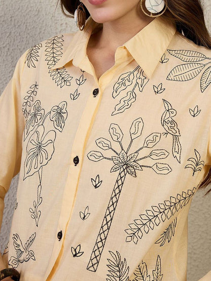 Dhiyona IE Embroidered Shirt Collar Top With Trousers Co-Ords