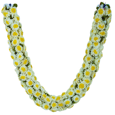 Shevanti Cream & Yellow Flower Garland for Pooja Mandir Decoration, Hanging Mala for Photo Frame, Haar Mala for God Idols, Photo Frames of Loved Ones, Ancestors, Pitra (40 inch)