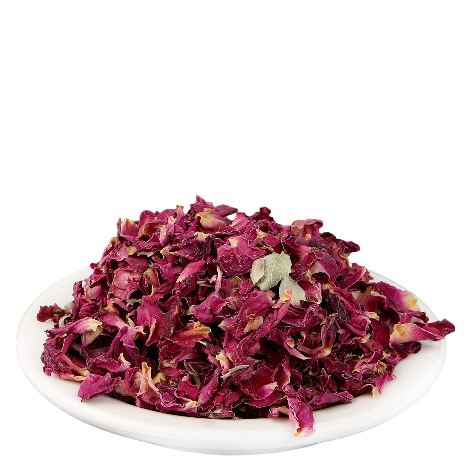 Dried Rosa Gallica rose petals from Yuvika Gulab Patti, used in Ayurvedic products, shown in a close-up image.