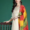 Indyancart IE Floral Yoke Design Zari Pure Cotton Kurta With Trousers & Dupatta