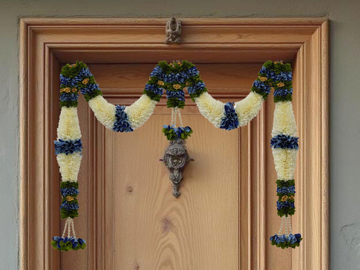 Orange & Green Hanging Artificial Flower Toran for Main Door Entrance, Reusable Thoran for Pooja Mandir, Living Room & Home Décor, Bandarwal for Festival Decoration (42x25 inch)