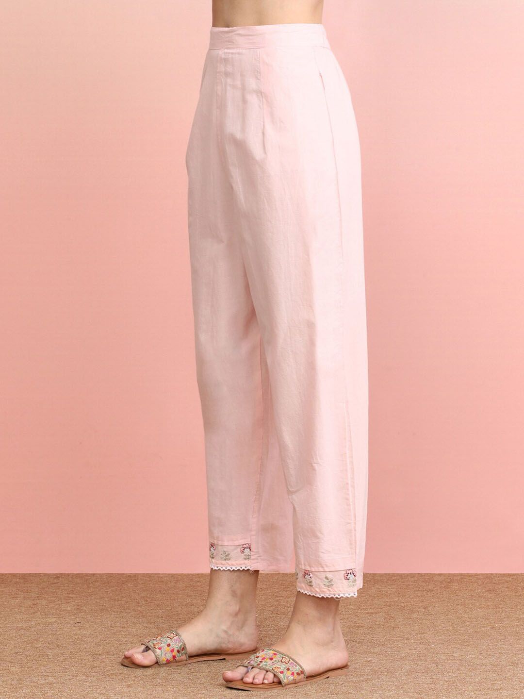 Indyancart IE Floral Embroidered Thread Work Pure Cotton Kurta with Trousers & Dupatta
