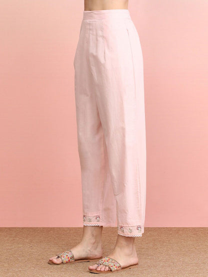 Indyancart IE Floral Embroidered Thread Work Pure Cotton Kurta with Trousers & Dupatta