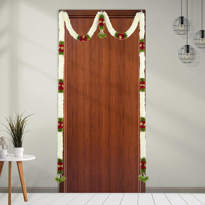 Toran for Main Door Entrance, Bandarwal for Festival, Pooja Mandir & Wedding, Handmade Traditional Flower Hanging for Home & Office Decor (42 inches 60 inches) White